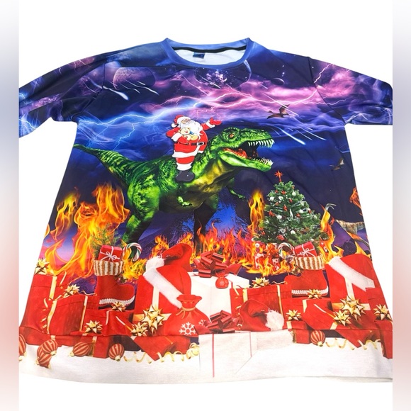 Christmas Sweatshirt Santa Riding a Dinosaur Size XXL Unisex - Picture 5 of 7